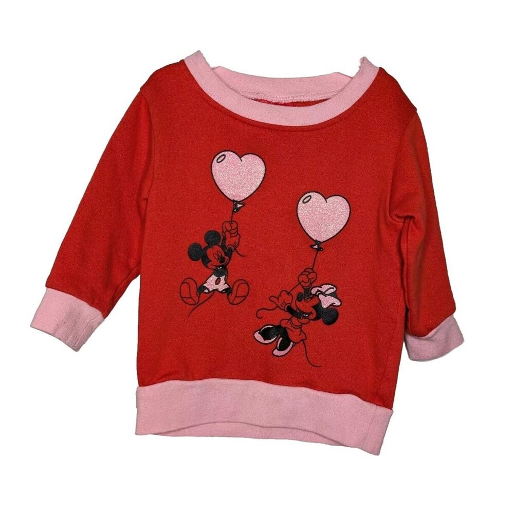 Disney Baby Girl's Sweatshirt Mickey And Minnie Hearts Size 18 Months Red & Pink
